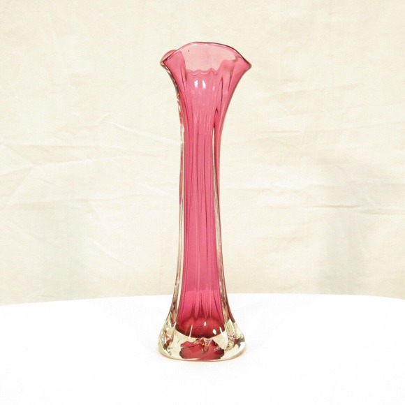 Ed Branson Signed Art Glass V-Vine 9 inch Pink‎ Vase Hand Blown